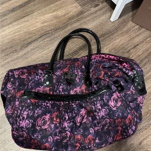 Betsey Johnson Pink and Black Floral Skull Overnight Bag
